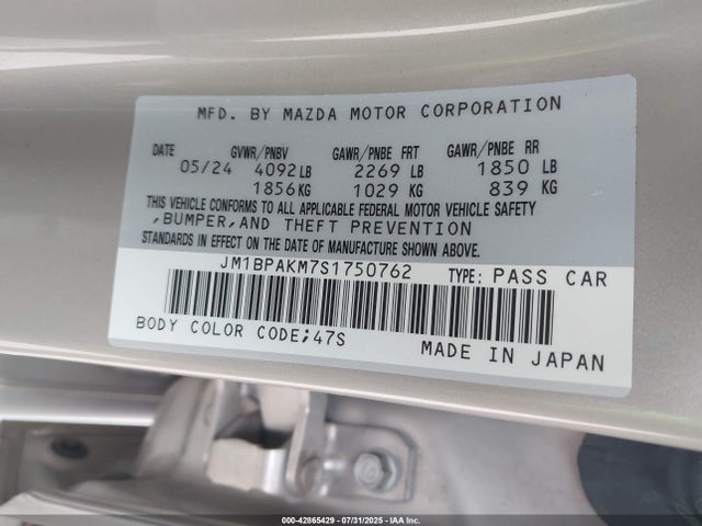 42865429 :رقم المزاد ، JM1BPAKM7S1750762 vin ، 2025 Mazda Mazda3 2.5 S Select Sport مزاد بيع