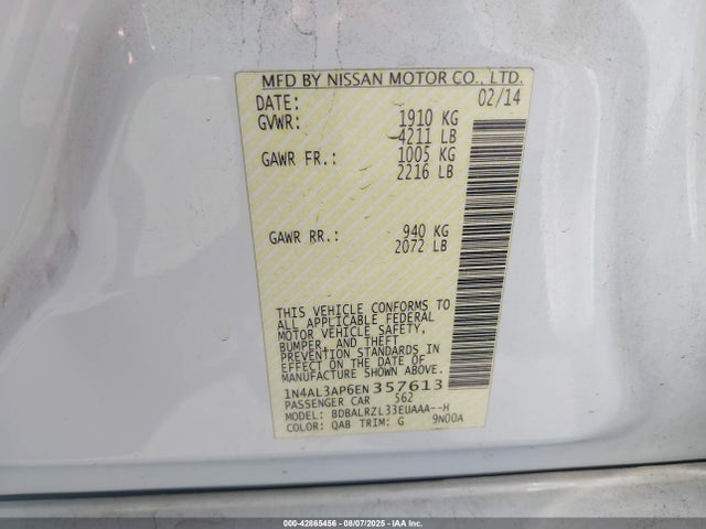 1N4AL3AP6EN357613 Nissan Altima 2.5 S