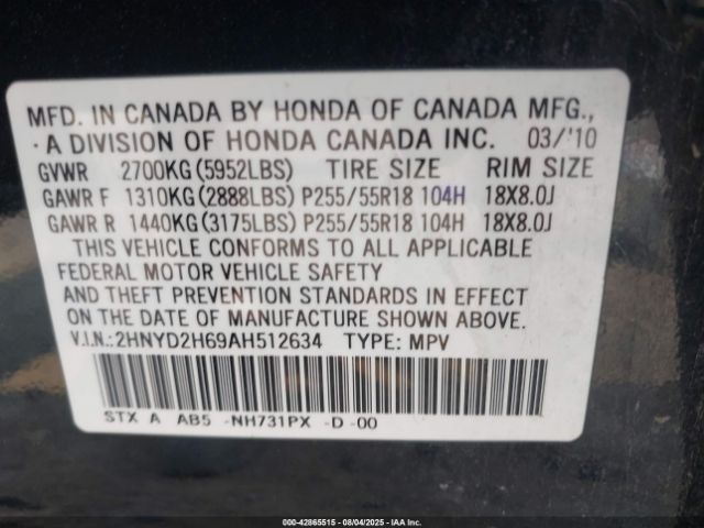 2010 ACURA MDX 2HNYD2H69AH512634 Photo 8