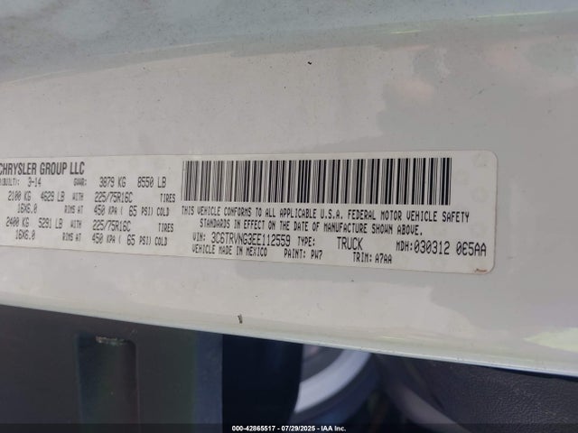 Продажа на аукционе авто 2014 Ram Promaster 1500 Low Roof, vin: 3C6TRVNG3EE112559, номер лота: 42865517