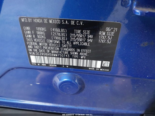3CZRU6H58MM750743 Honda r18z9