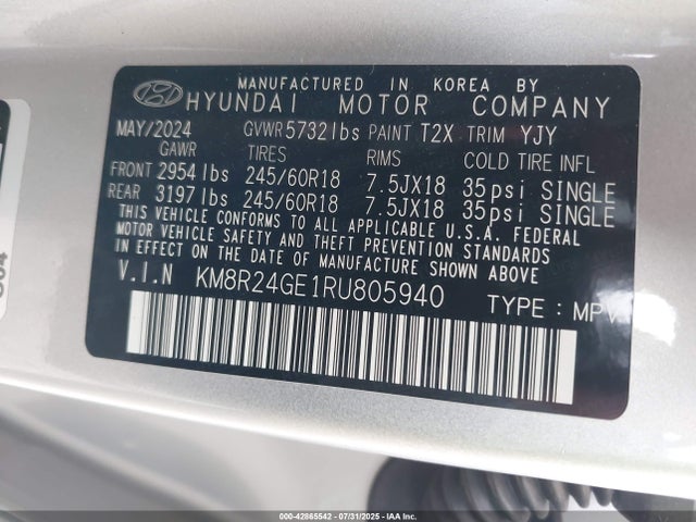 Aukcja sprzedaży 2024 Hyundai Palisade Sel, vin: KM8R24GE1RU805940, numer aukcji: 42865542