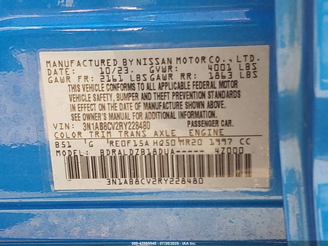 3N1AB8CV2RY228480 Nissan Sentra Sv Xtronic Cvt