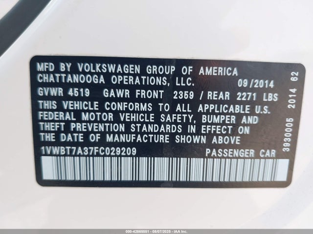 Volkswagen 2015 2015 1VWBT7A37FC029209 Image 9