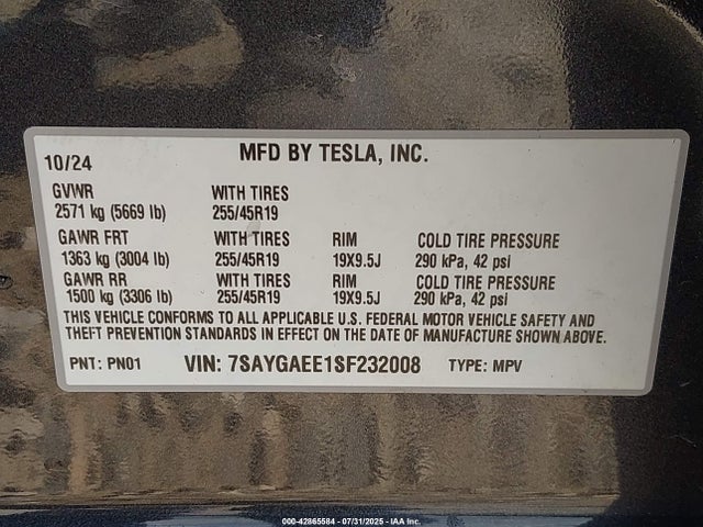 2025 TESLA MODEL Y 7SAYGAEE1SF232008 Photo 8
