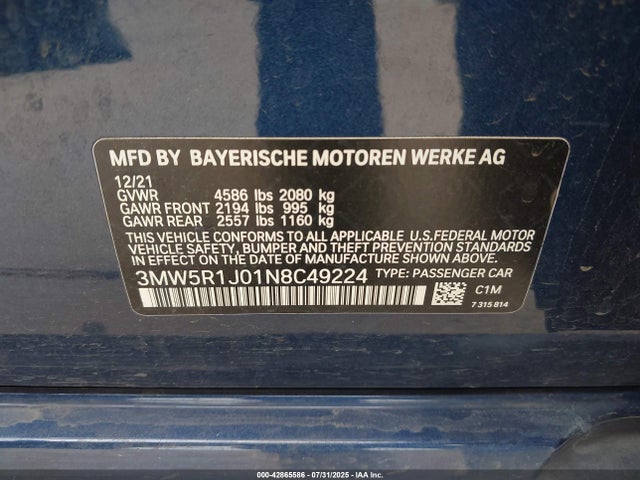 3MW5R1J01N8C49224 BMW 330I