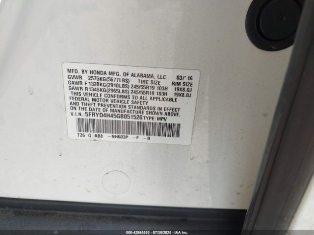 2016 ACURA MDX 5FRYD4H45GB051526 Photo 8