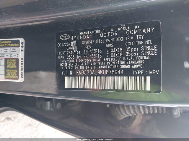 KM8J33AL9KU878944 Hyundai gdi theta ii