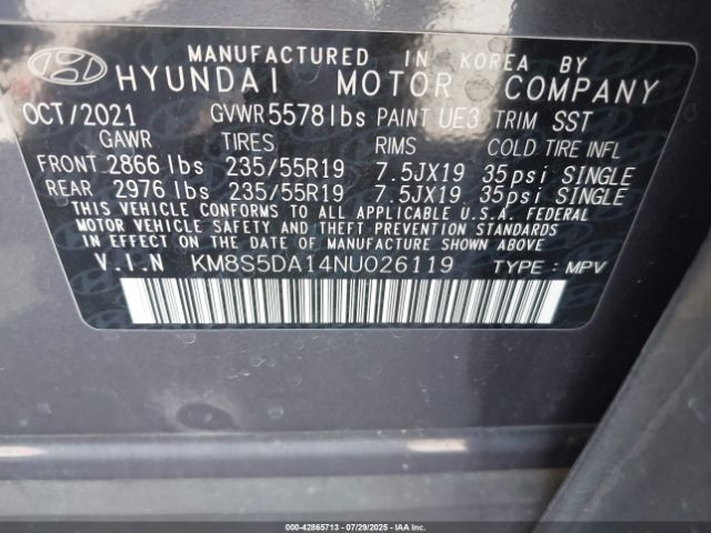 2022 HYUNDAI SANTA FE HYBRID KM8S5DA14NU026119 Photo 8
