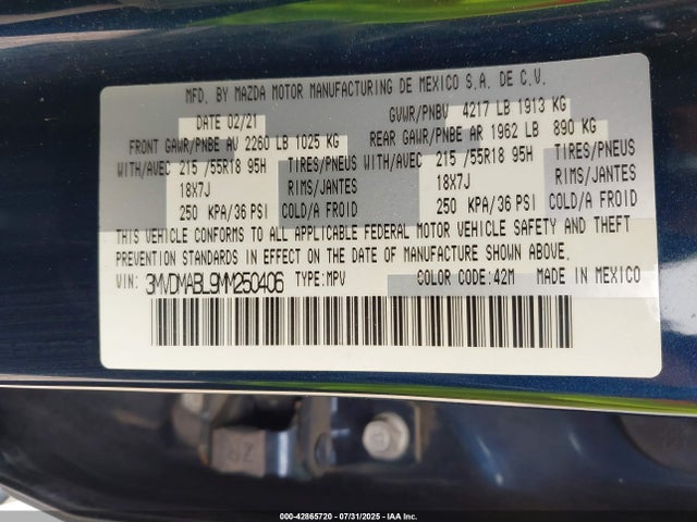 Mazda py 2021 3MVDMABL9MM250406 Image 9