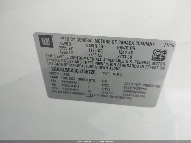 Chevrolet lea - e85 max, aluminum 2016 2GNALBEK0G1135728 Image 9