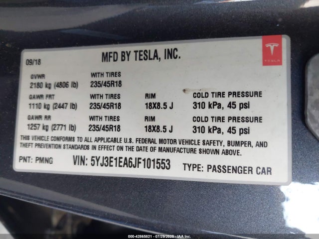 2018 TESLA MODEL 3 5YJ3E1EA6JF101553 Photo 8