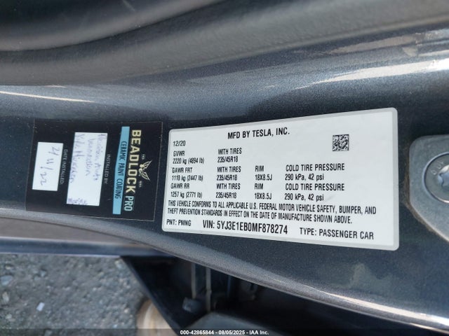 2021 TESLA MODEL 3 5YJ3E1EB0MF878274 Photo 8