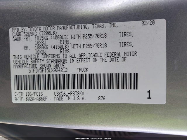 5TFDY5F15LX924212 Toyota 3ur-fe