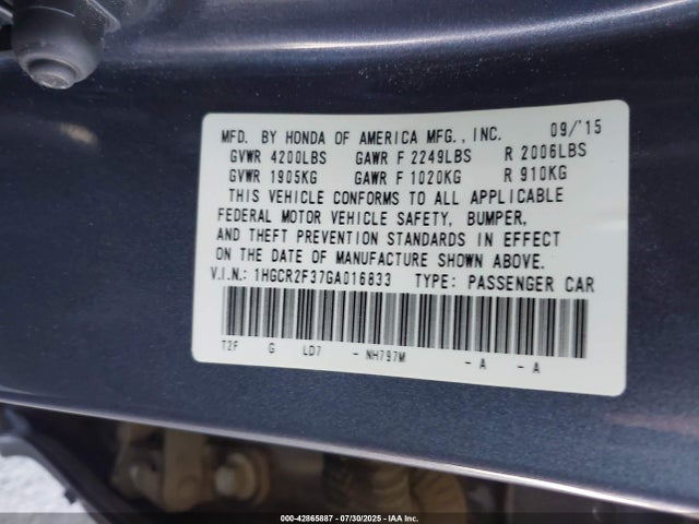 Honda k24w1 2016 1HGCR2F37GA016833 Image 9