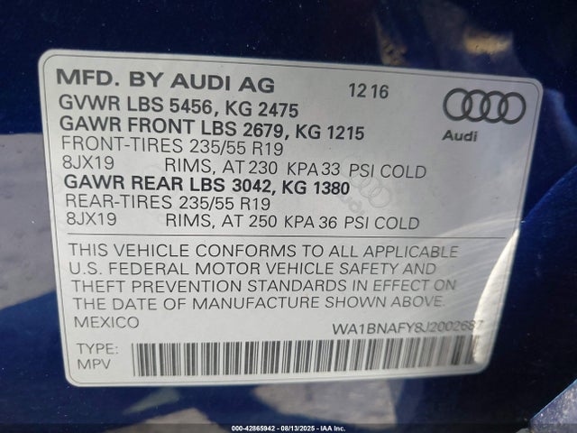 2018 AUDI Q5 WA1BNAFY8J2002687 Photo 8