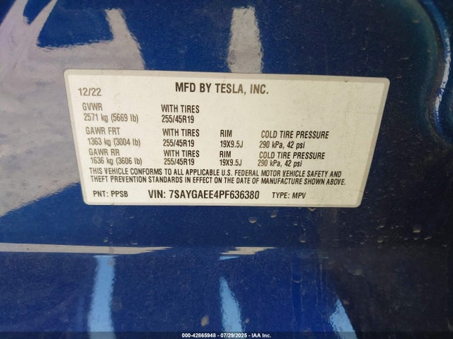 2023 TESLA MODEL Y 7SAYGAEE4PF636380 Photo 8
