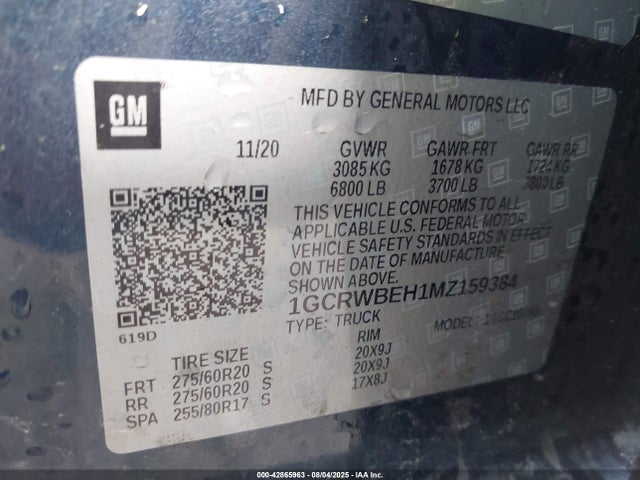 1GCRWBEH1MZ159384 Chevrolet lv3