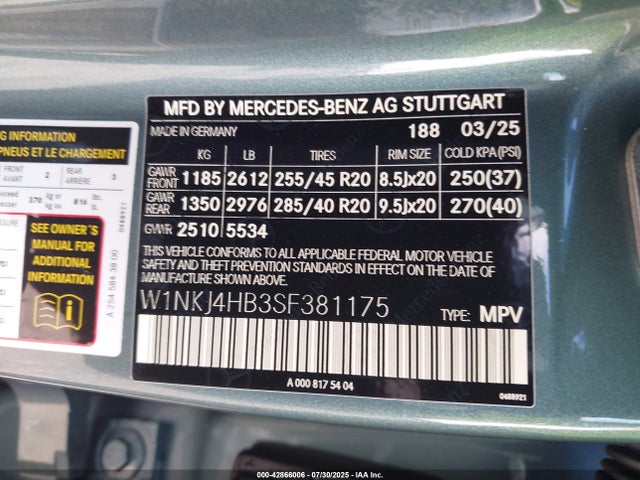 W1NKJ4HB3SF381175 Mercedes-Benz m254