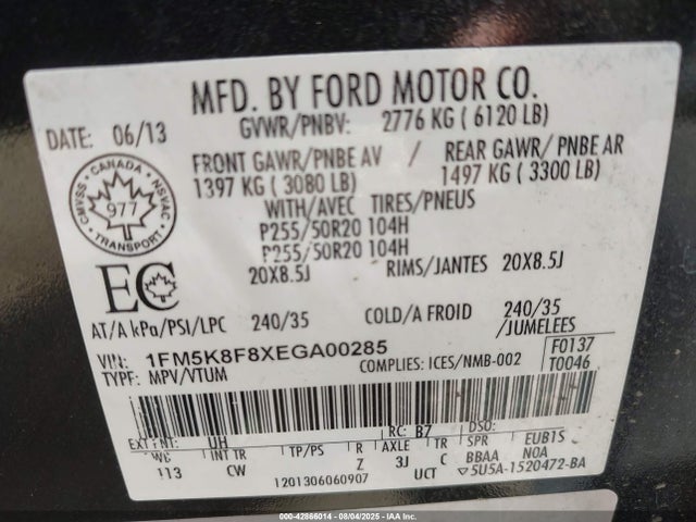 1FM5K8F8XEGA00285 Ford Explorer