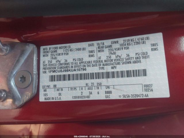 2019 FORD ESCAPE 1FMCU0J98KUA10796 Photo 8