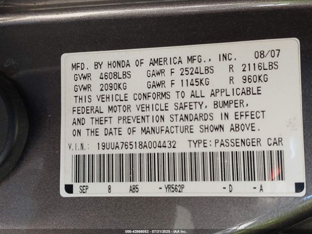 2008 ACURA TL 19UUA76518A004432 Photo 8