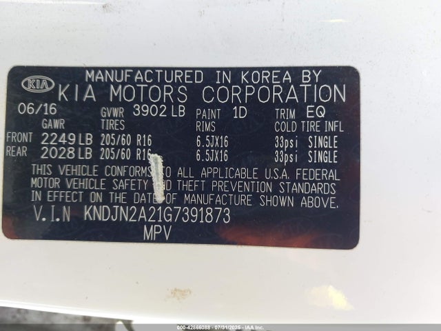 KNDJN2A21G7391873 KIA gdi gamma