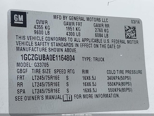 1GCZGUBA0E1164804 Chevrolet l20 - flex fuel(gas/ethanol), iron