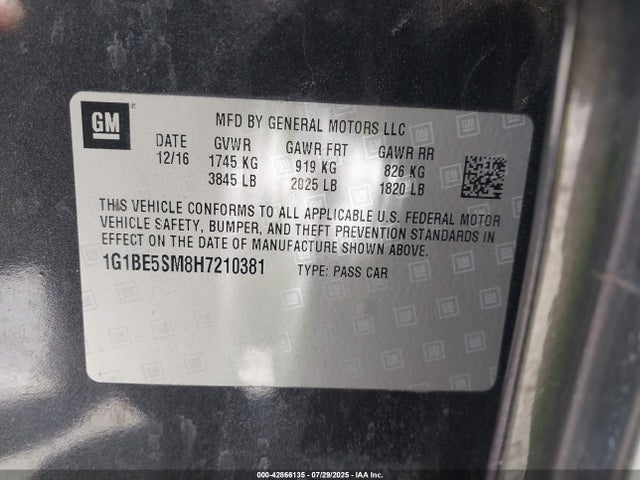 1G1BE5SM8H7210381 Chevrolet le2 -di: direct injection, vvt: variable valve timing, gen, alum