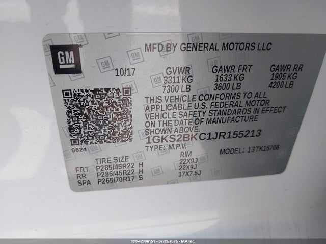 GMC l83 - spark ignited direct injection, variable valve timing, afm, e85 max, alum 2018 1GKS2BKC1JR155213 Image 9