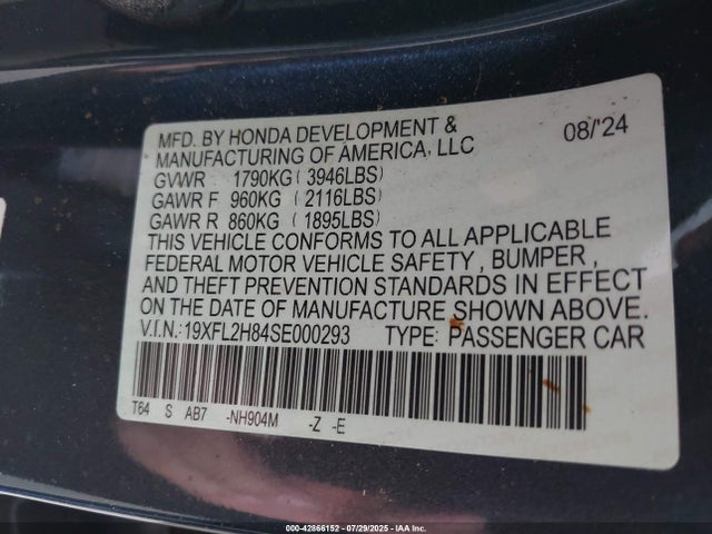 Honda k20c9 2025 19XFL2H84SE000293 Image 9