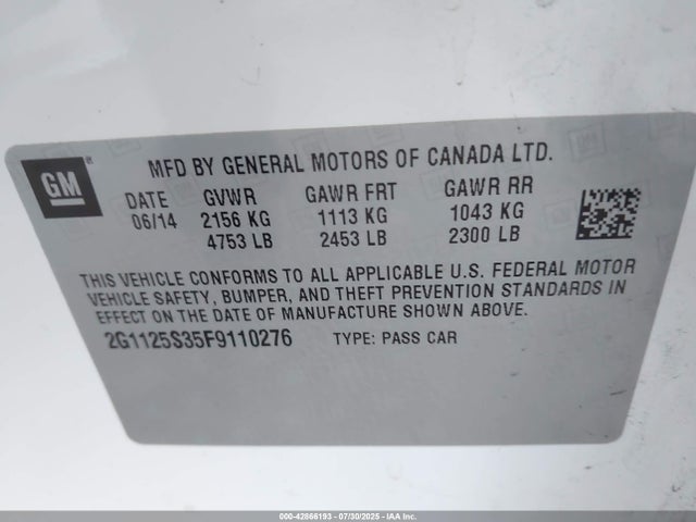 2G1125S35F9110276 Chevrolet lfx