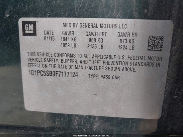 Chevrolet LUV 2015 1G1PC5SB9F7177124 Image 9