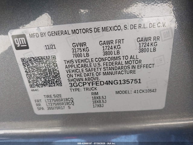Chevrolet l84 2022 3GCPYFED4NG135751 Image 9