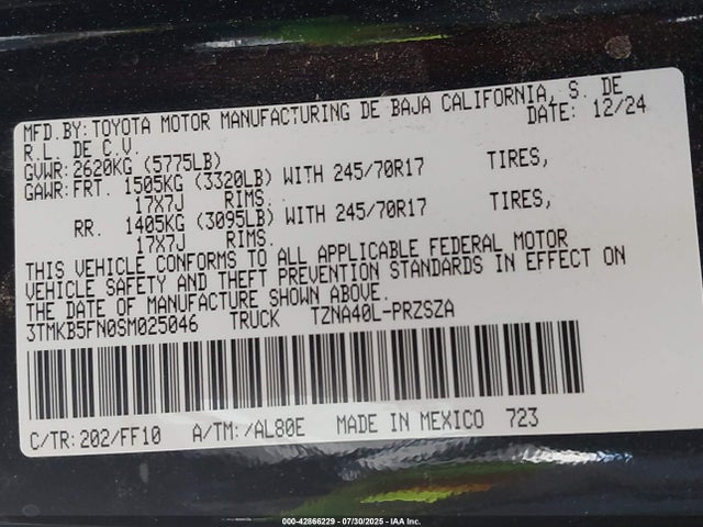 3TMKB5FN0SM025046 Toyota t24a-fts