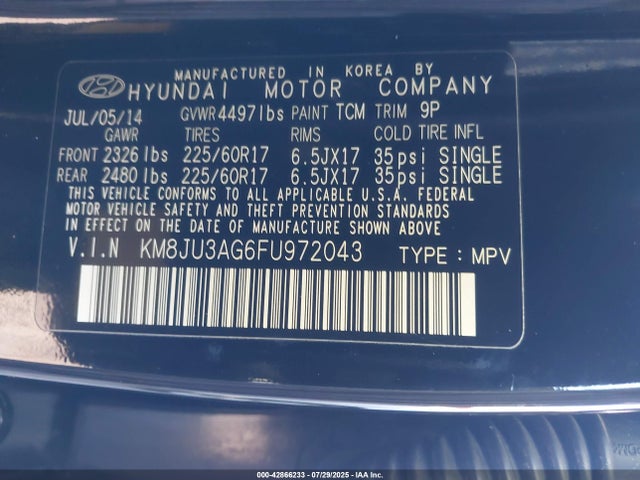 KM8JU3AG6FU972043 Hyundai dohc gdi theta ii