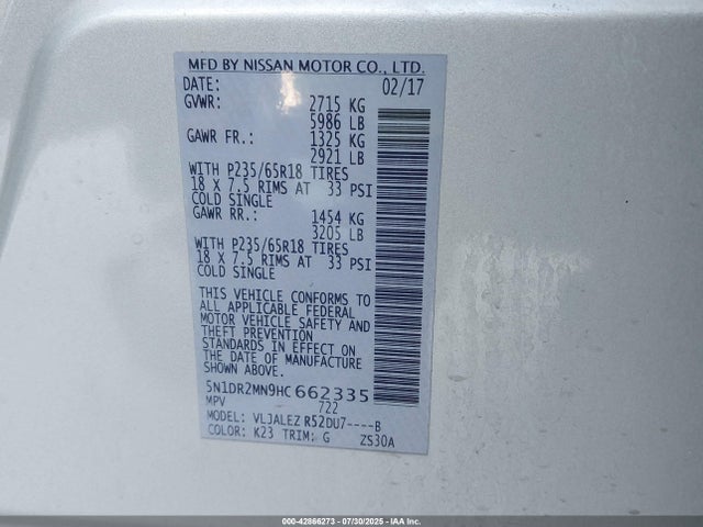 5N1DR2MN9HC662335 Nissan 2017