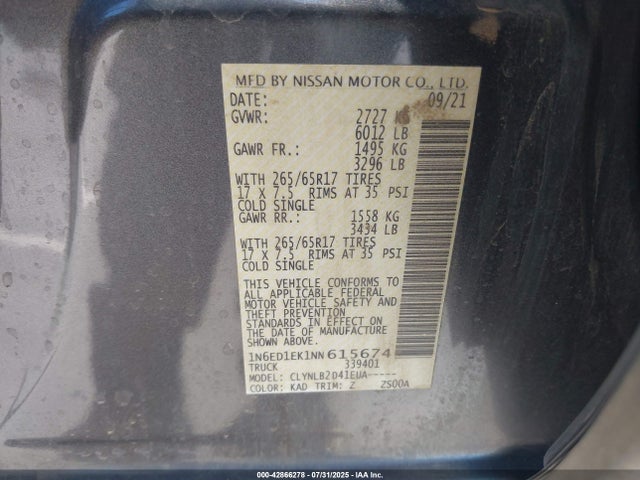 1N6ED1EK1NN615674 Nissan Frontier
