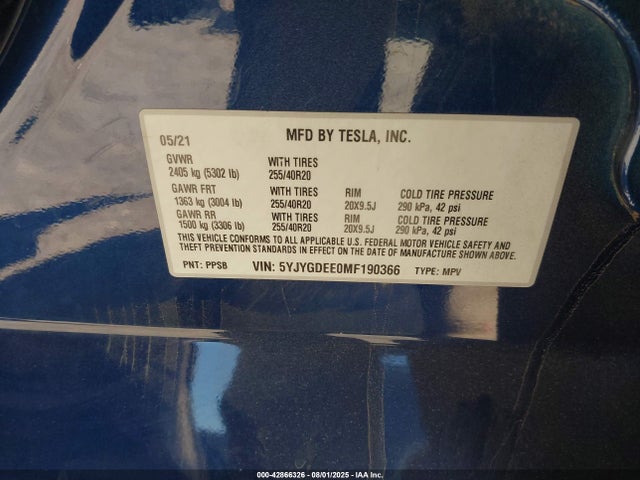 Tesla Model Y 2021 5YJYGDEE0MF190366 Image 9