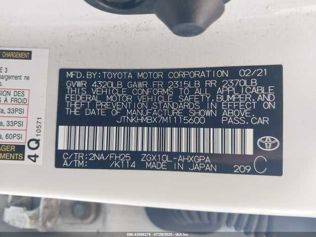 JTNKHMBX7M1115600 Toyota 3zr-fae