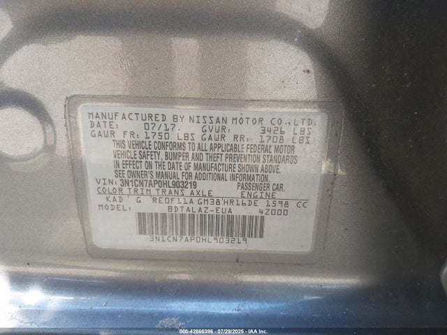 Nissan Versa 2017 3N1CN7AP0HL903219 Image 9