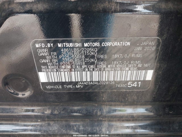 2020 MITSUBISHI OUTLANDER JA4AD3A34LZ029126 Photo 8