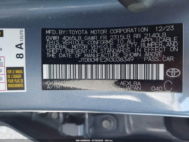 Toyota 2zr-fxe 2024 JTDBCMFE2R3038349 Image 9