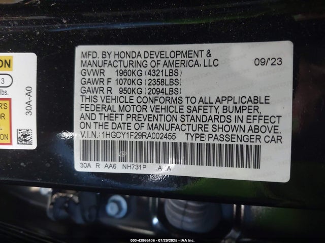 1HGCY1F29RA002455 Honda l15be