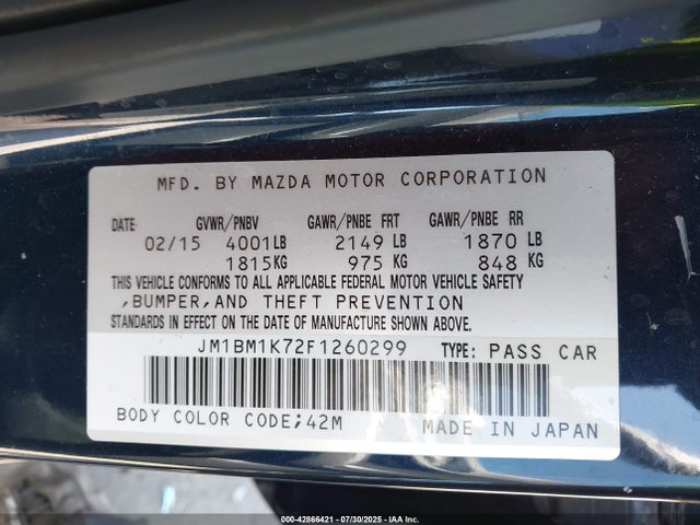 JM1BM1K72F1260299 Mazda pe