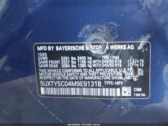 BMW 2021 2021 5UXTY5C04M9E91318 Image 9