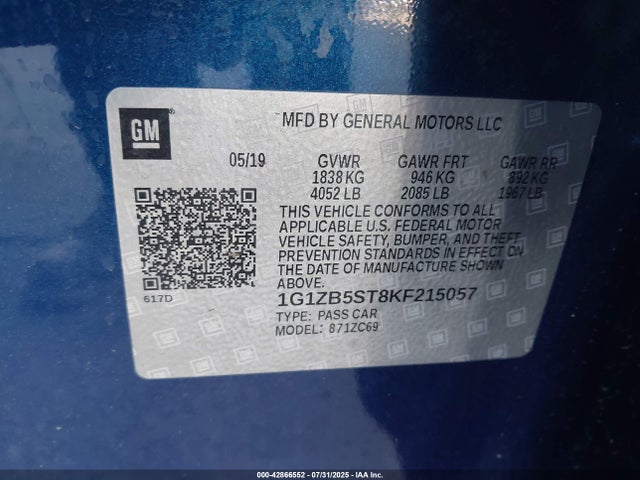 1G1ZB5ST8KF215057 Chevrolet lfv - direct injection, variable valve timing, gen 1