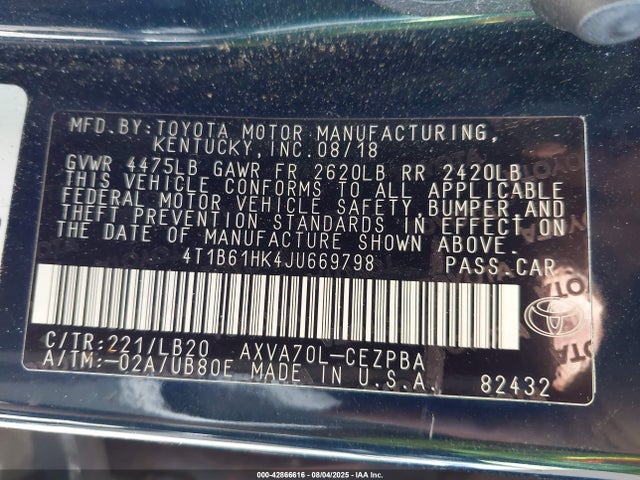 4T1B61HK4JU669798 Toyota a25a-fks