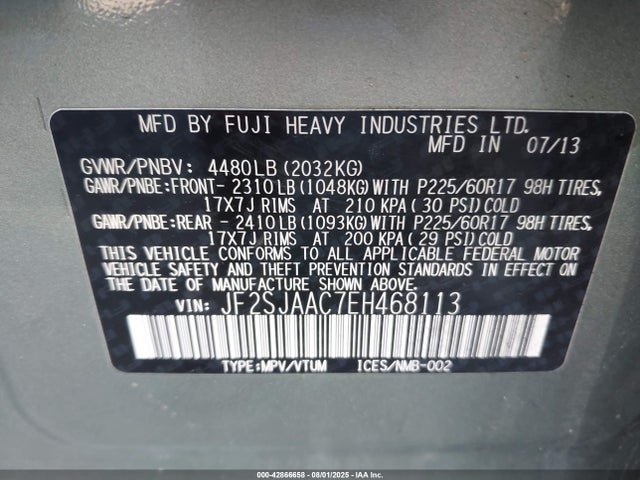 Subaru 2.5na u5 2014 JF2SJAAC7EH468113 Image 9