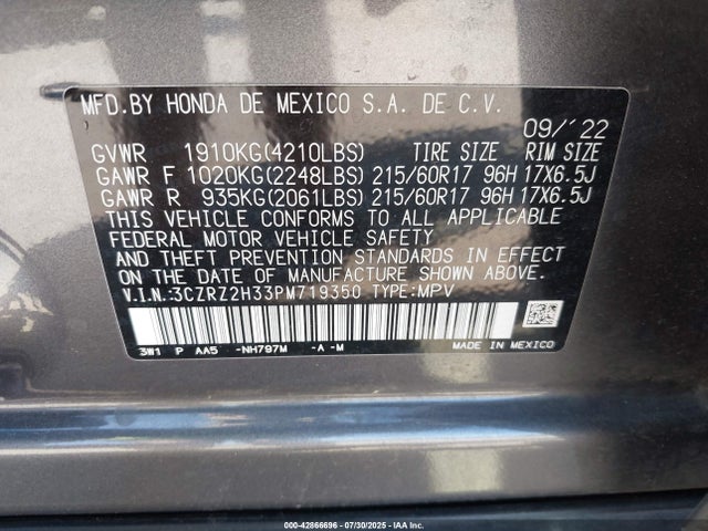 3CZRZ2H33PM719350 Honda k20z5
